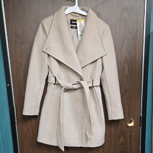 DKNY Size S Beige Midi Length Pea Coat